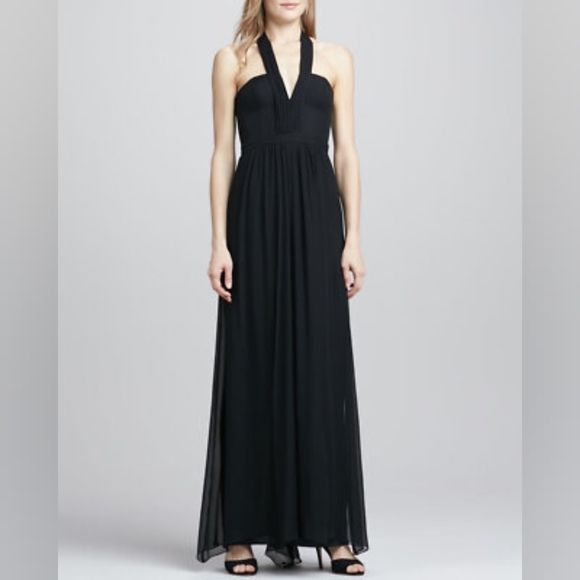 BCBGMaxAzria Black Starr Deep V Halter Style Maxi Dress, Size 4 - Picture 1 of 8